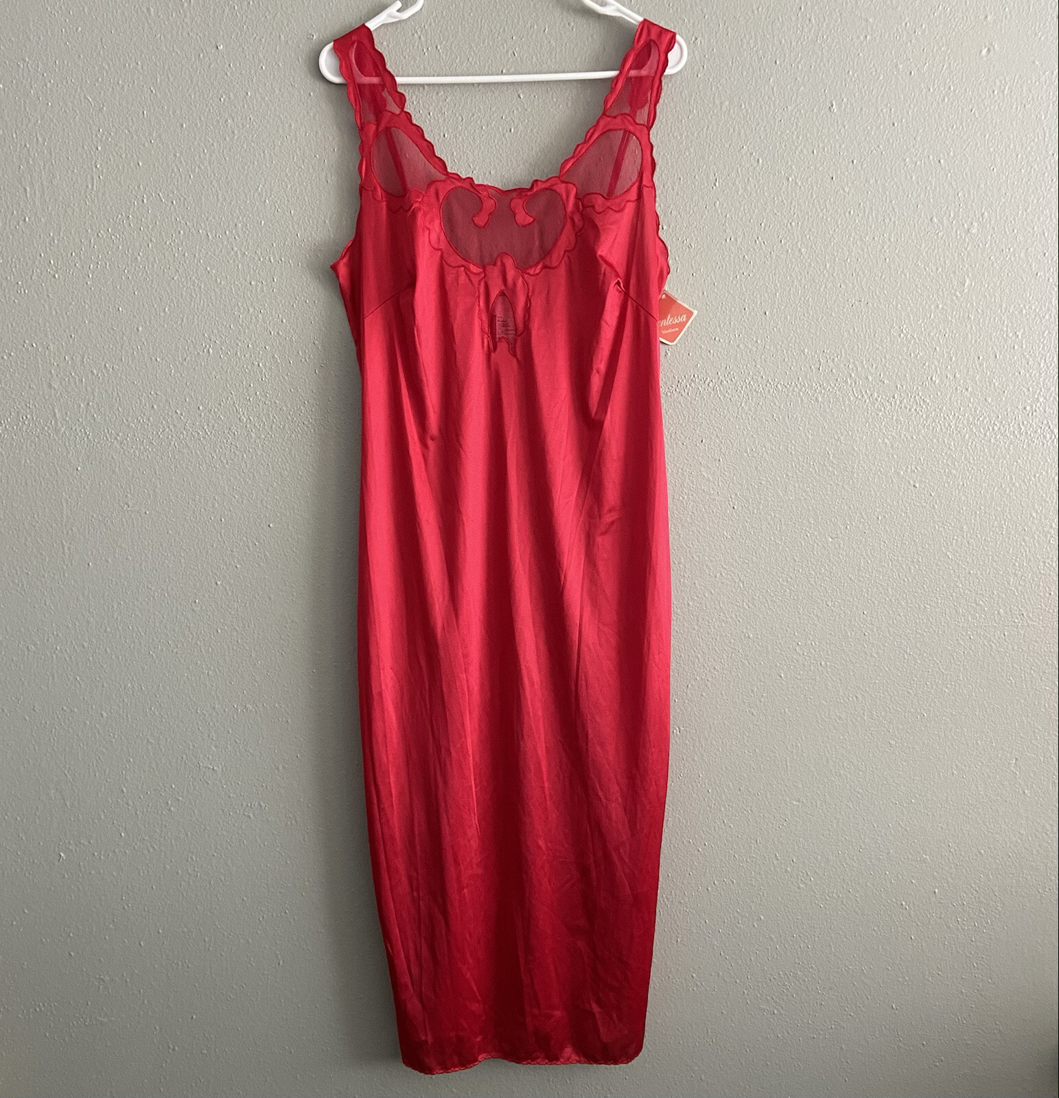 Vintage Contessa Nylon Red Lace Nightgown Nightie Chemise Slip Dress Size M NWT