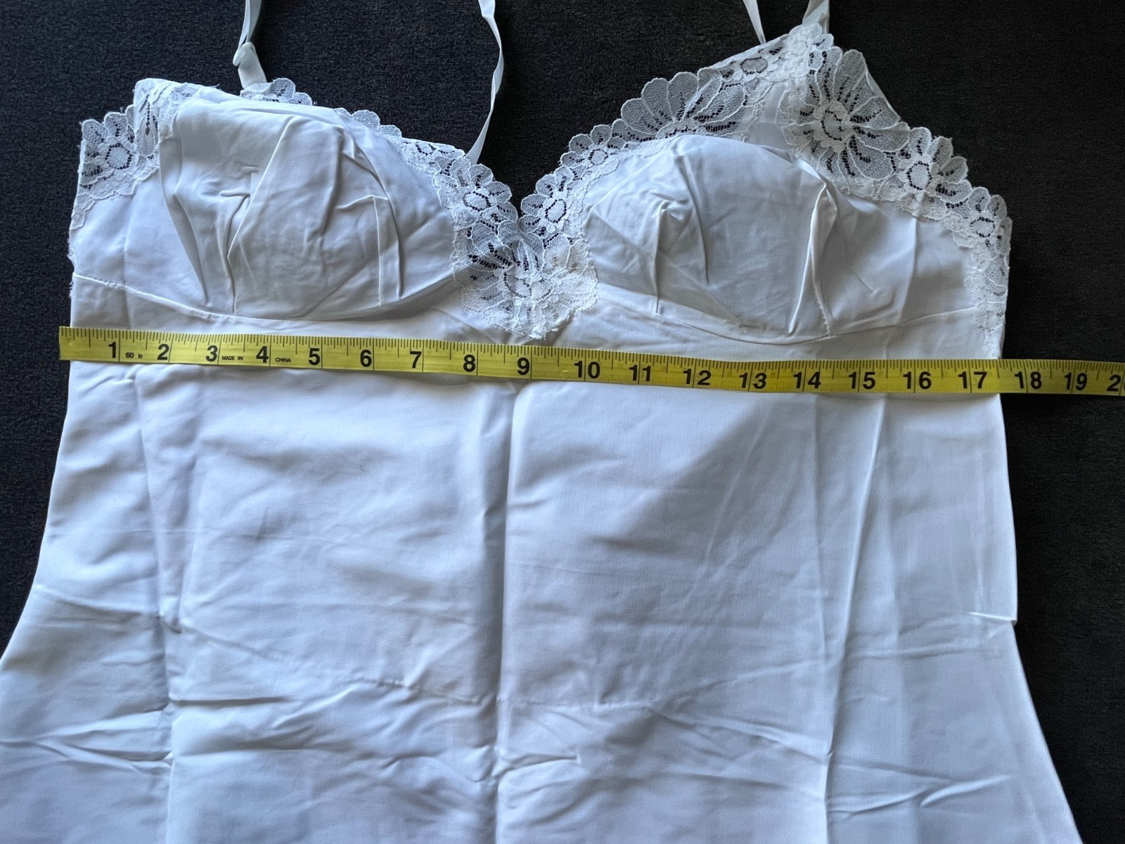 Vintage White Full Slip Lace Trim Nylon Womens 40 Bust Lingerie Nightgown