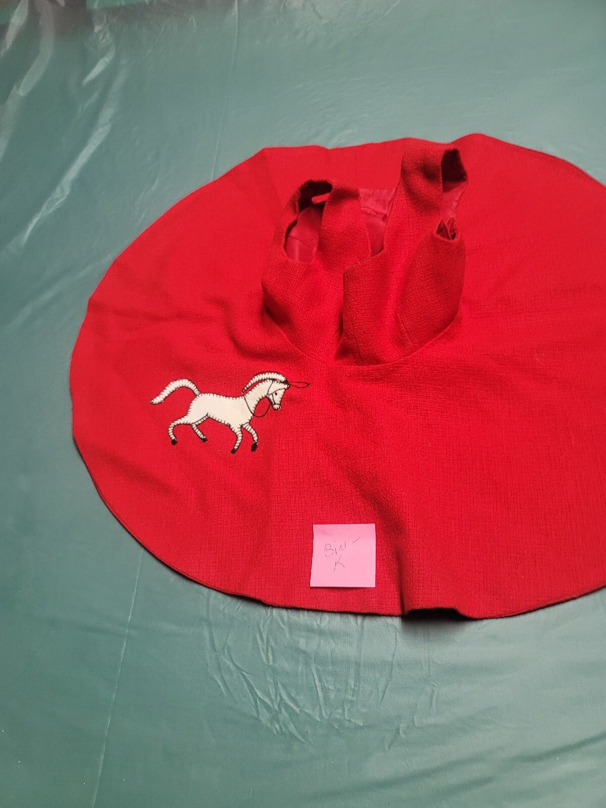 Vintage Custom Hand Made Horse Emblem Red Full Circle Prop Vintage Dress B-k