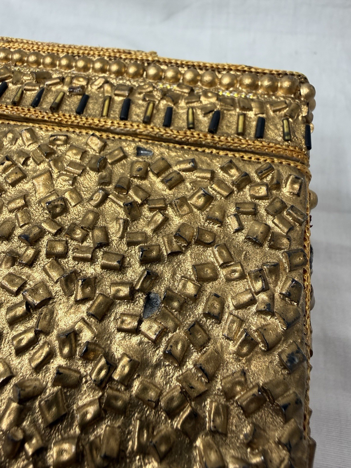 Mary Frances Victorian Style Vintage 1990s Embellished And Beaded Gold Mache Bag