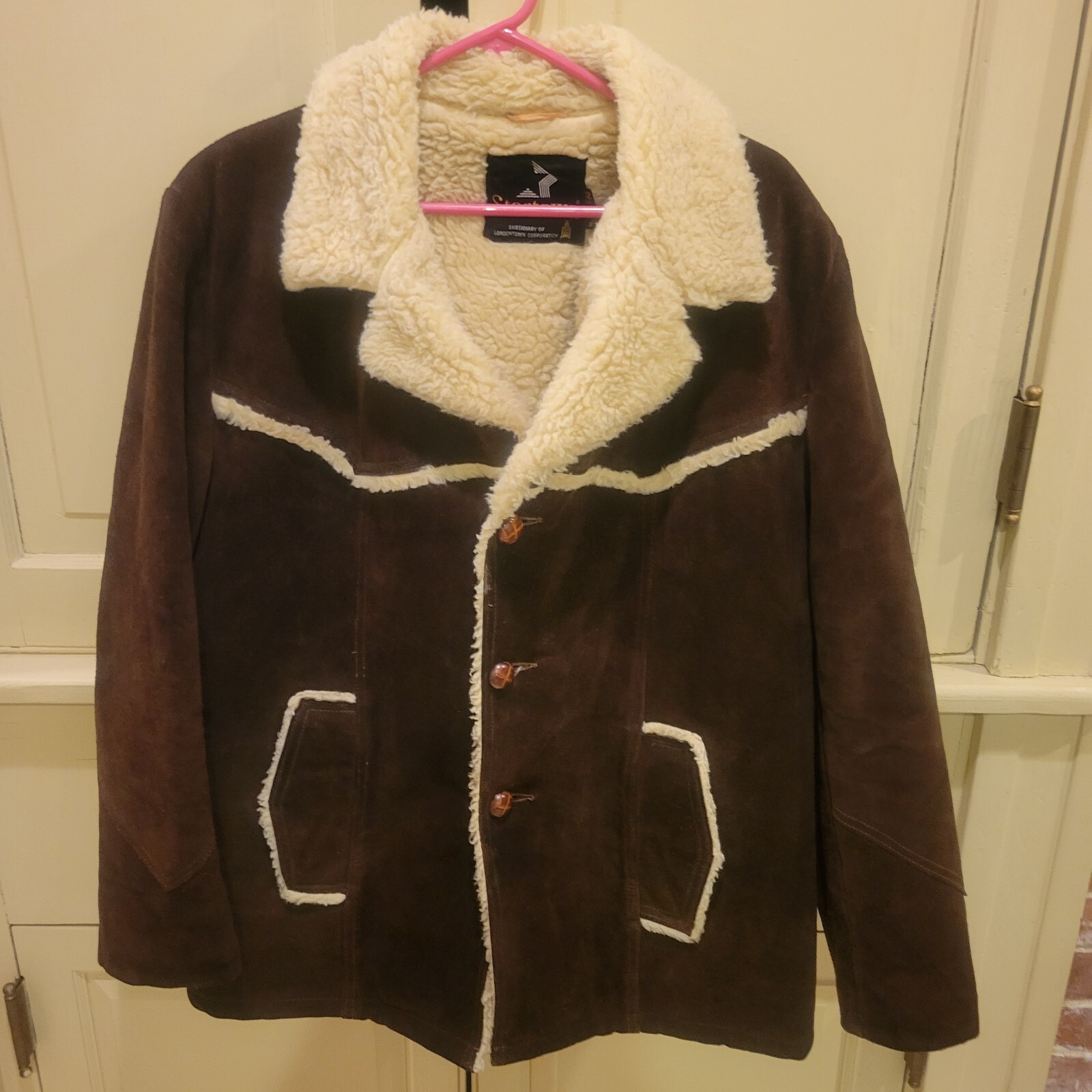Vtg Mens Startown Dark Brown Suede Leather Sherpa Lined Heavy Yellowstone Coat