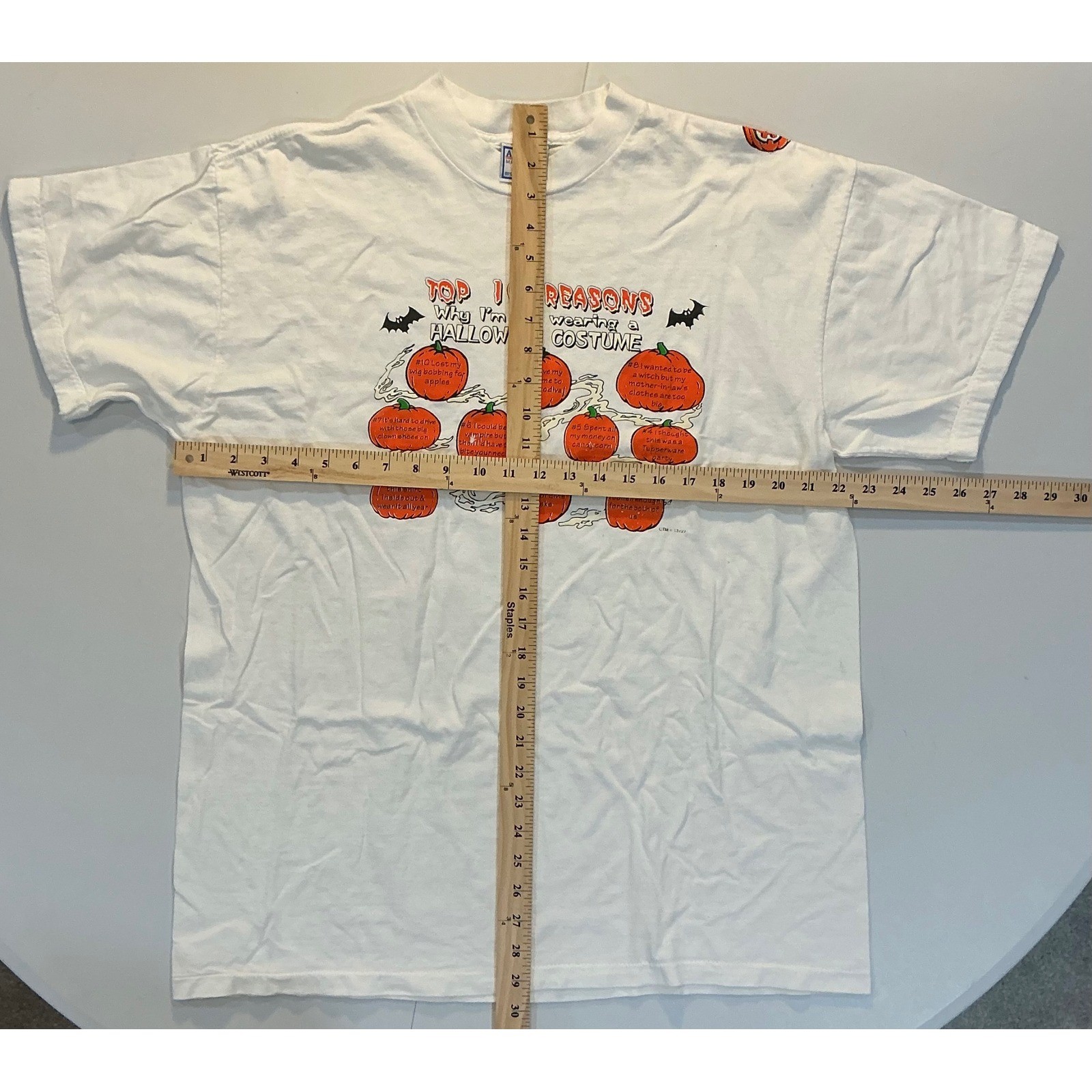 VTG 90s Single Stitch Halloween Costume Funny Pumpkin Mens XL White T-Shirt Dad