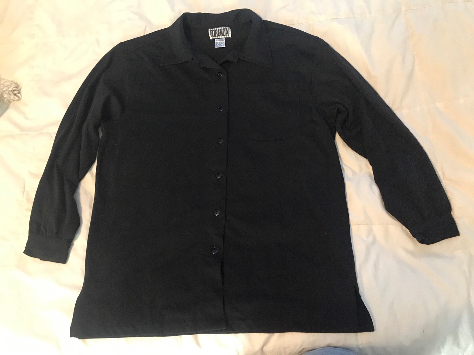 Forenza Lg Long Sleeve Black Button Front Oxford Cotton Poly Blend Vintage