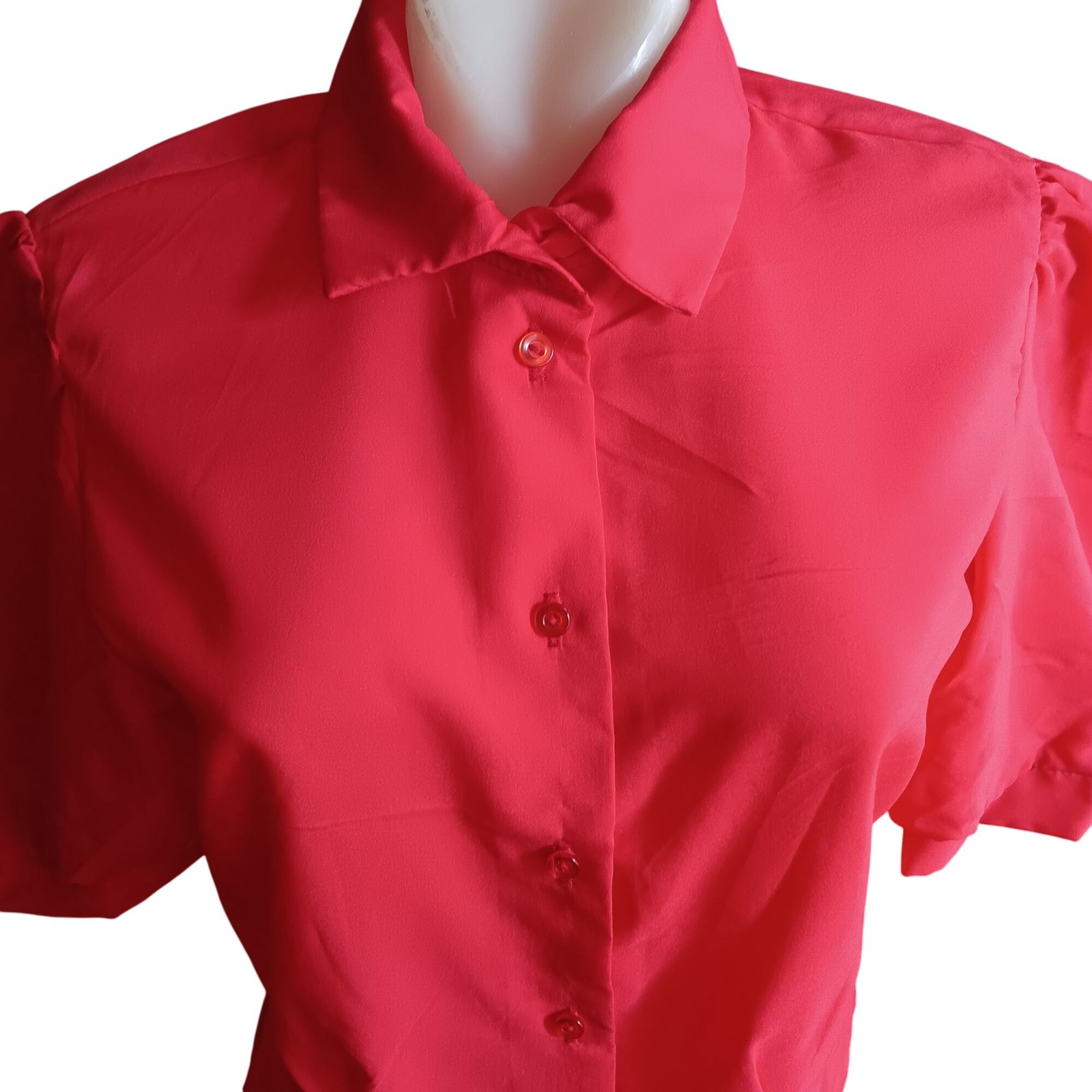 True Vintage Top sz 11 1980’s Katos Red Short Sleeve Blouse Puff Shoulders Thin