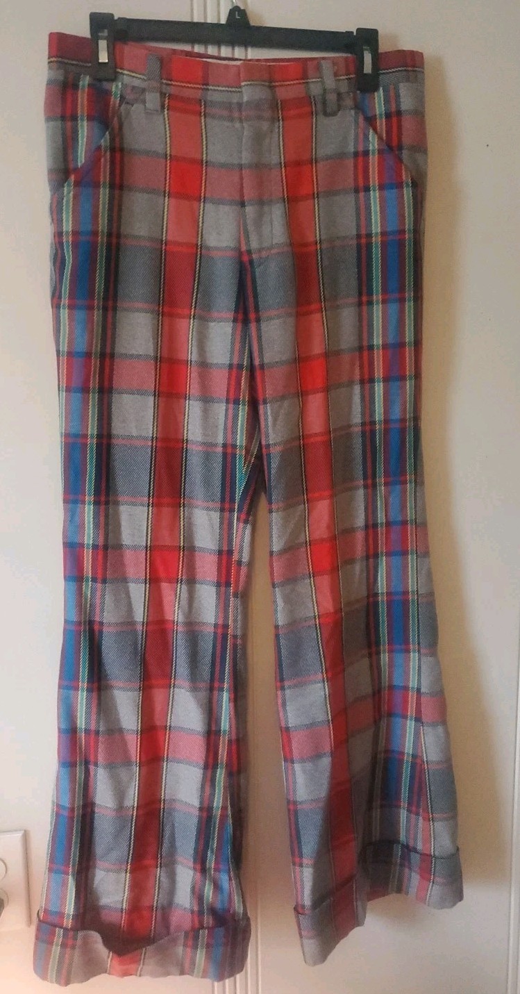 Farah Flare Bottom Plaid Pants 60s 70s Mod Fashion No Iron Medium 32 USA Made