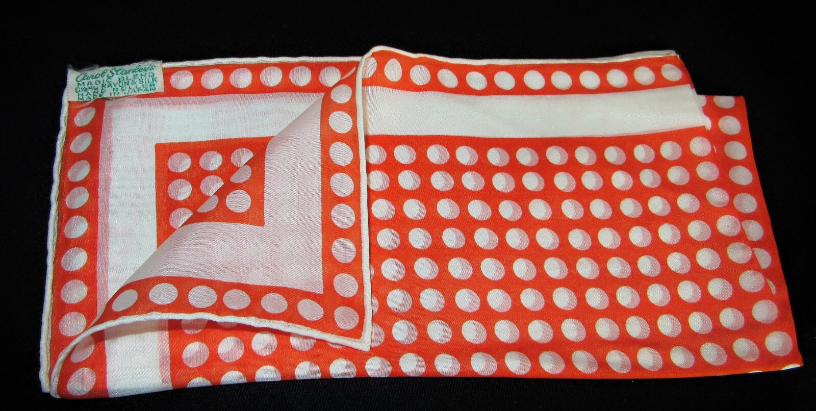 Vintage Scarf Carol Stanley Magic Blend Momme Rayon & Silk Polka-Dots 17″