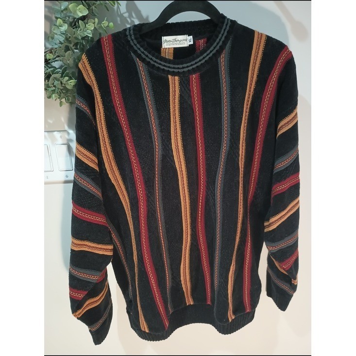 Vintage Norm Thompson 3D Knit Sweater Men’s XL Coogi Style Textured Striped