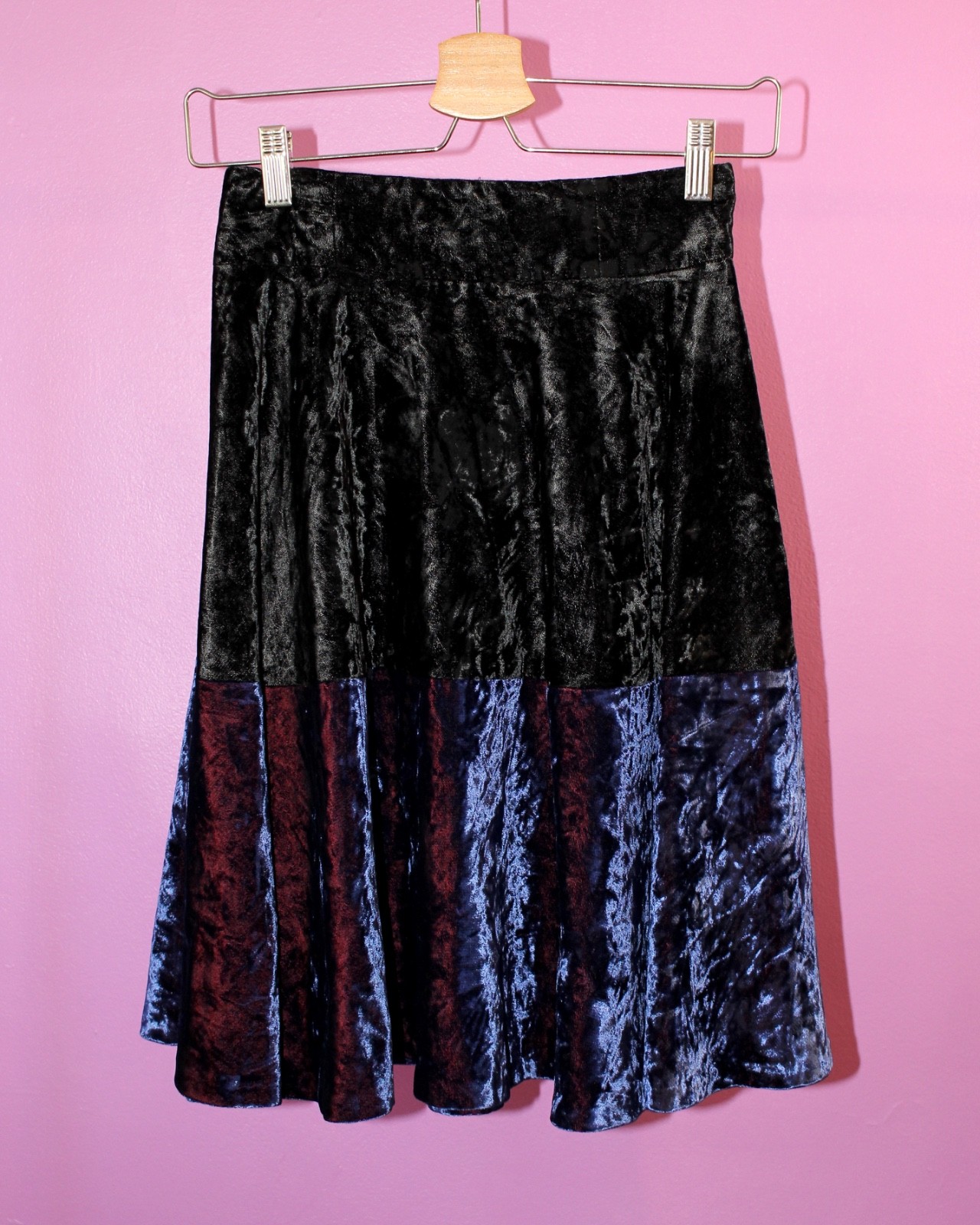 Vintage Kenzo Paris Velvet Skirt Iridescent Blue Burgundy France 36