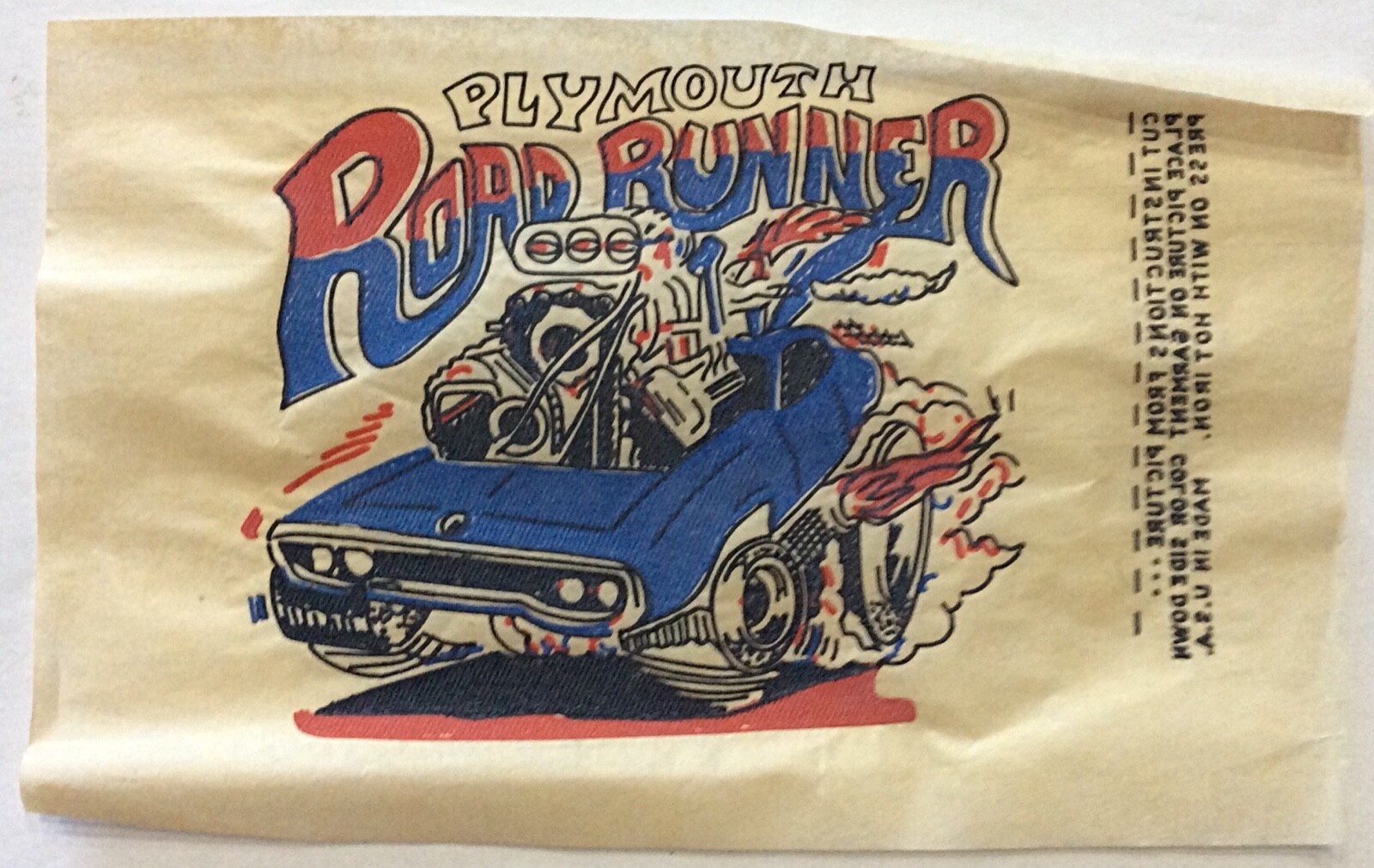 Original Vintage Plymouth Road Runner Car Mini Iron On Transfer