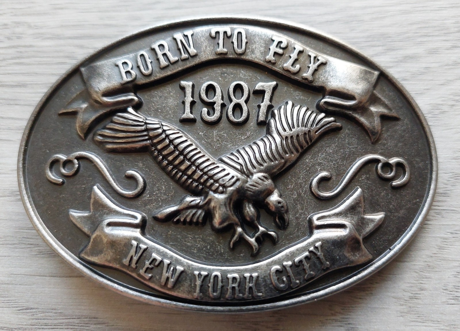 VTG Cowboy Belt Buckle Eagle 1987, size 10 x 7 cm/ 3.9 x 2.75 in, used, UK