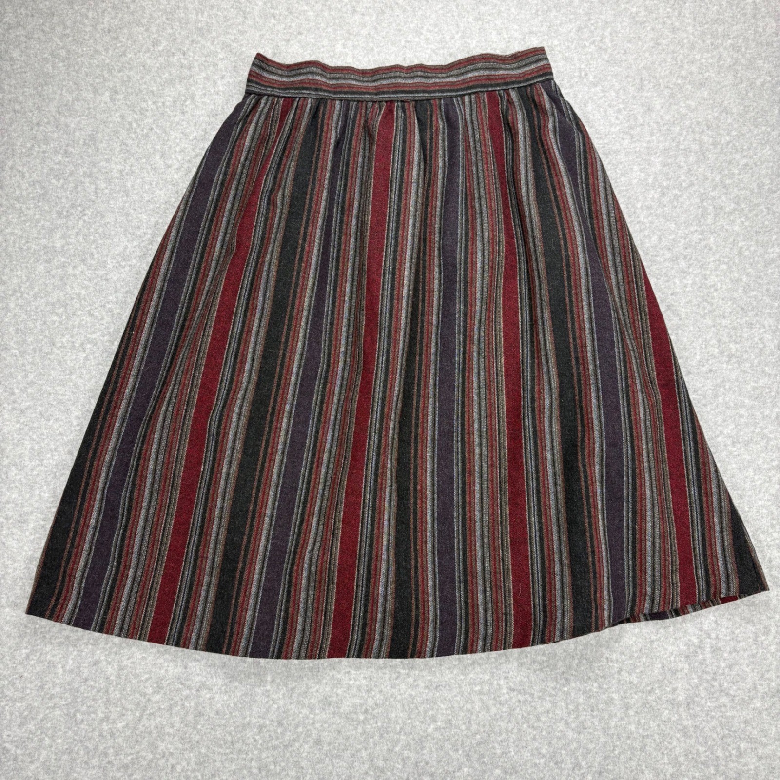 Vintage ILGWU Striped Skirt Womens 14 Multi Color Midi Union Made Retro Classic