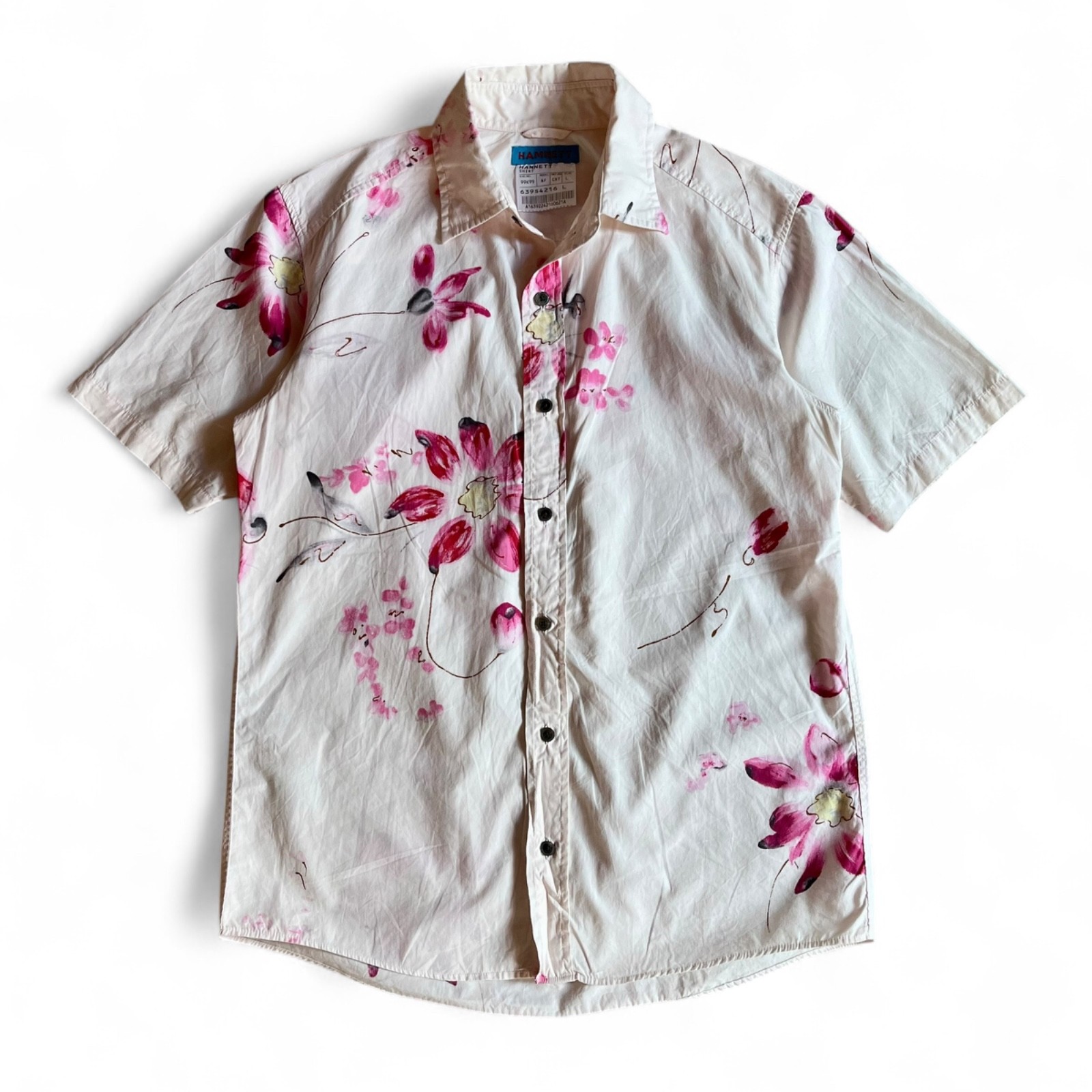 Vintage 2000s Katharine Hamnett London Pink Flowers Shirt made in Japan size L
