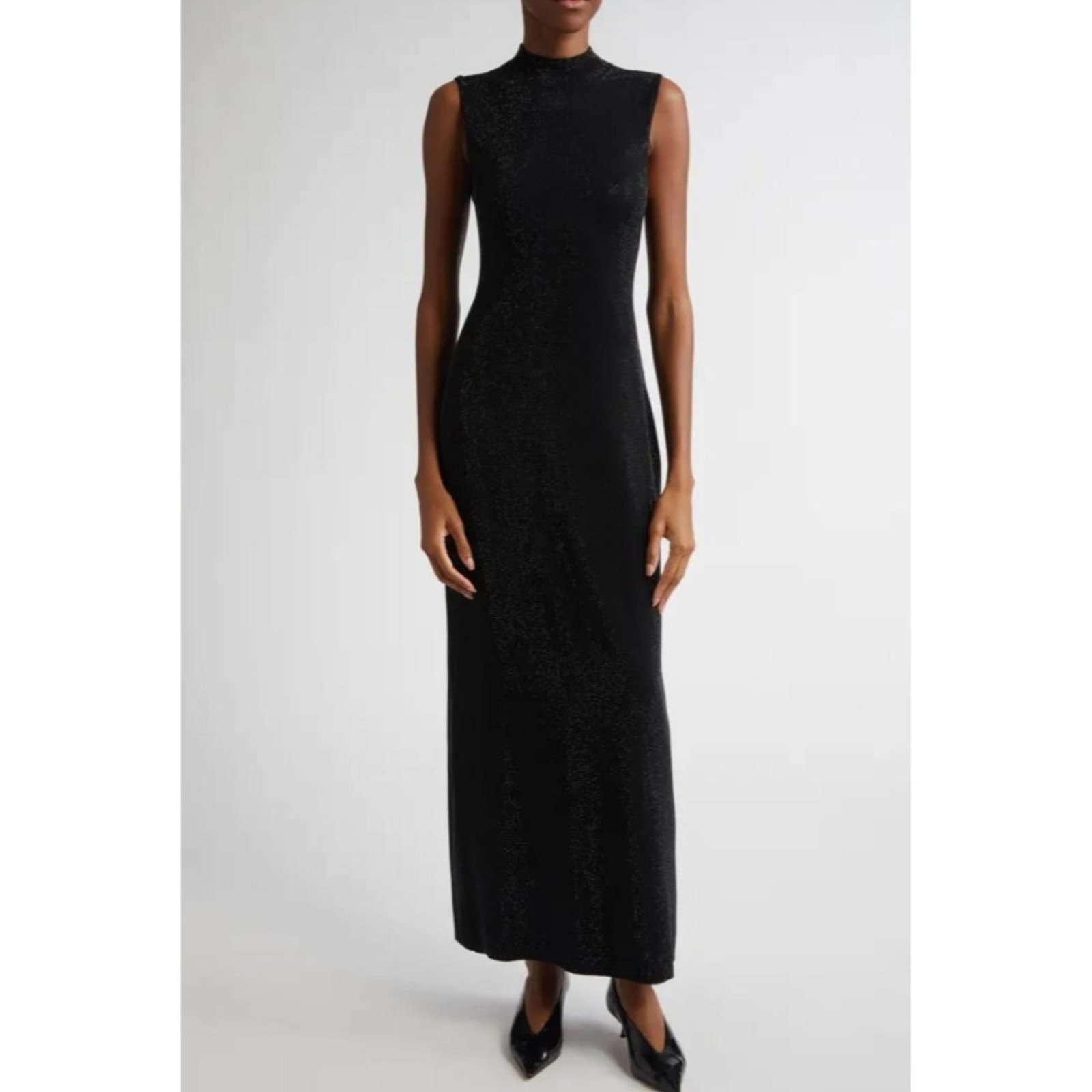 VTG ‘Nicole Studio New York’ Black Mock Neck Sleeveless Acetate Midi Dress-10