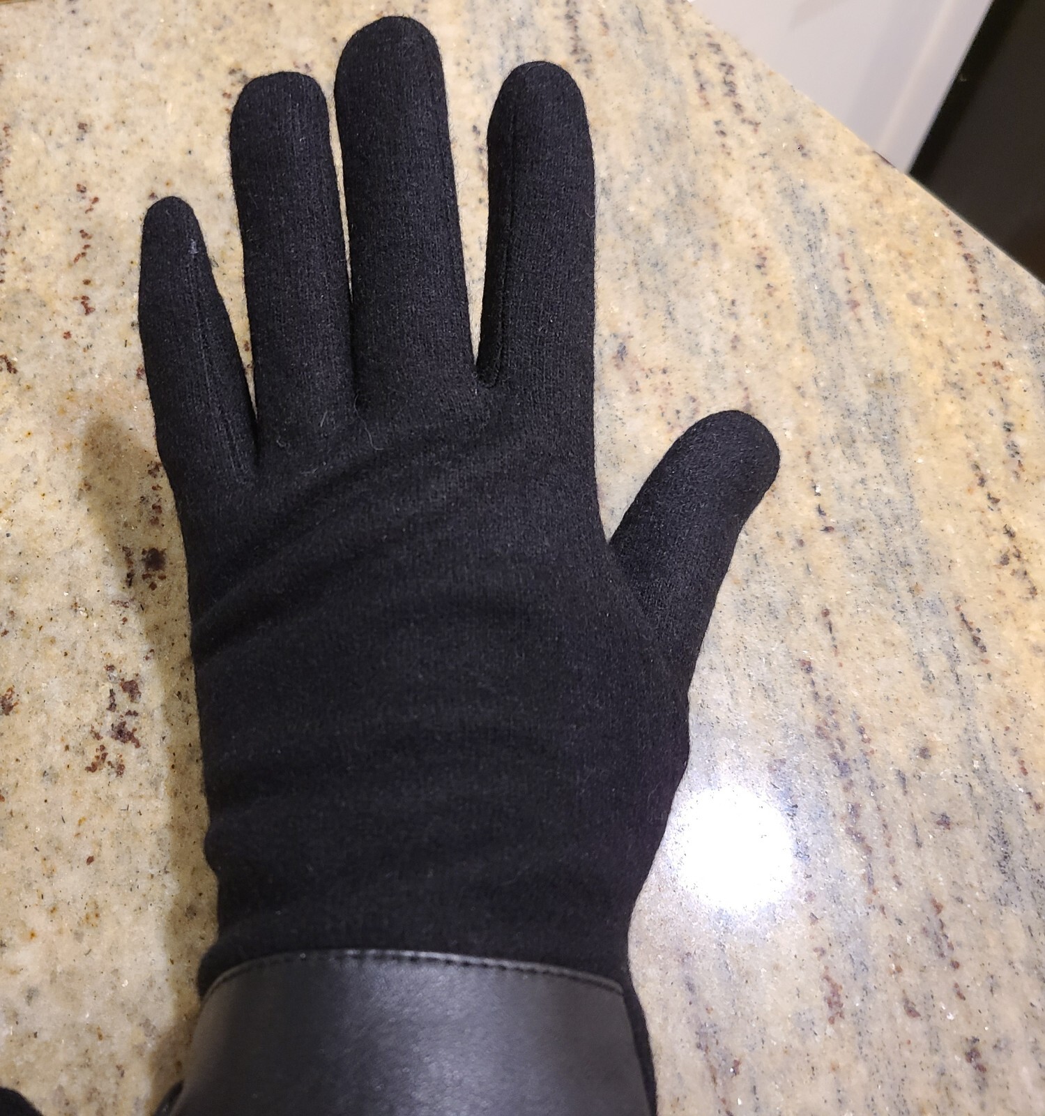 New! Size L XL Black Wool Tight Knit Leather Wrist Velvet Lined 9.5″ Gloves