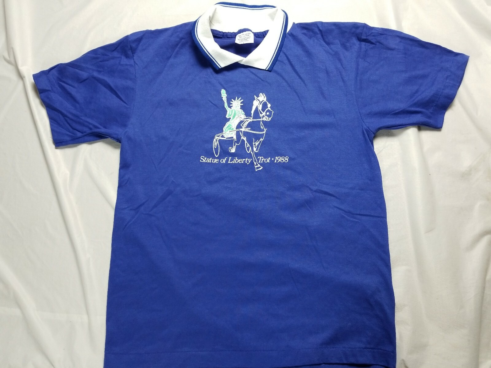 Vintage Statue of Liberty Trot Horse NEW YORK CITY RUN HIKE LARGE SHIRT POLO