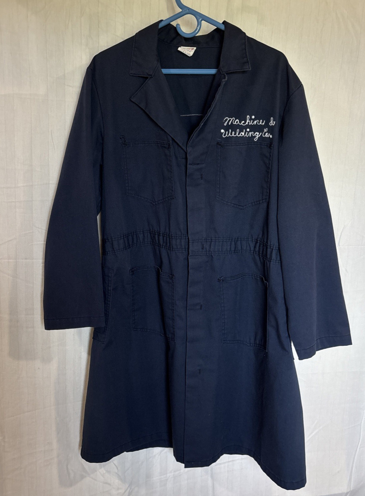 Vintage Navy Blue MILLER WELDINING Shop Coat Workwear Utility Lab Jacket LG