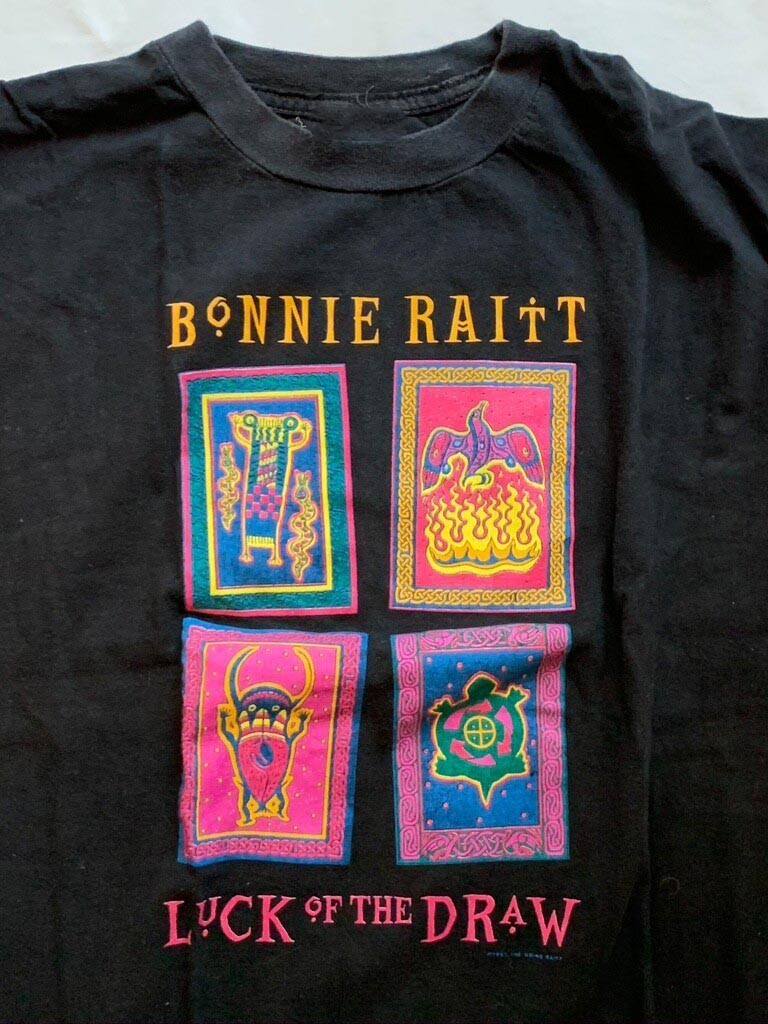 VTG Bonnie Raitt Luck Of The Draw Album Heavy Cotton Black S-5XL T Shirt UR747