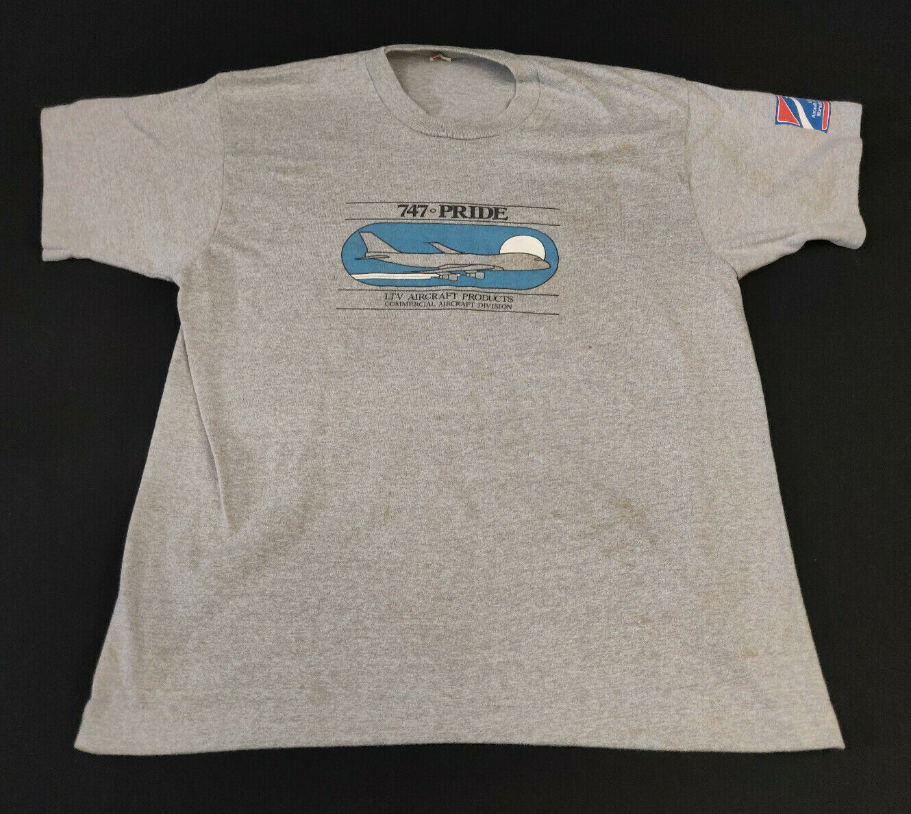 Vintage Boeing 747 Commercial Airplane Graphic Screen Stars Tshirt Size XL