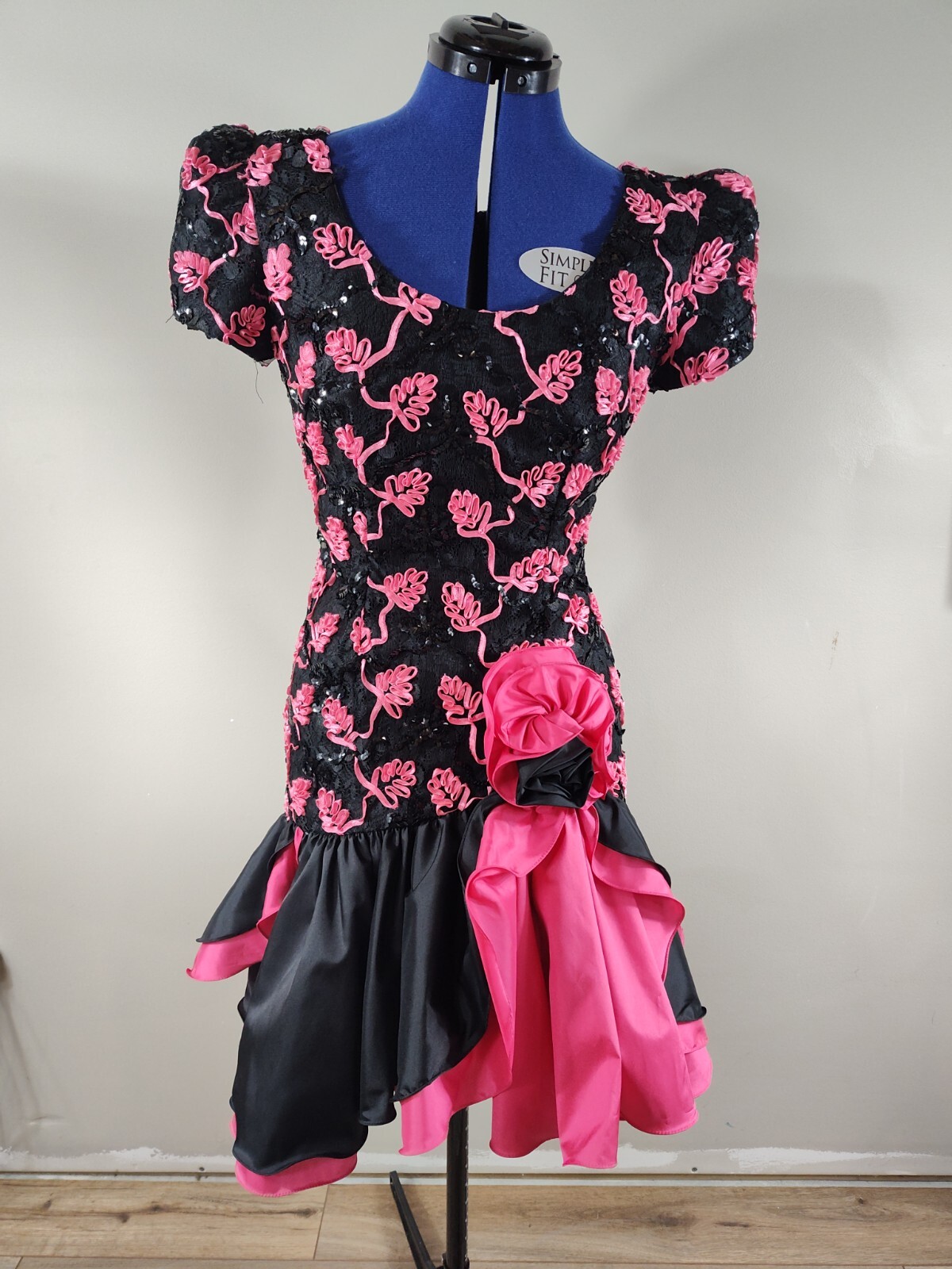 Alyce Designs Vintage Hot Pink And Black Formal Dress, Prom