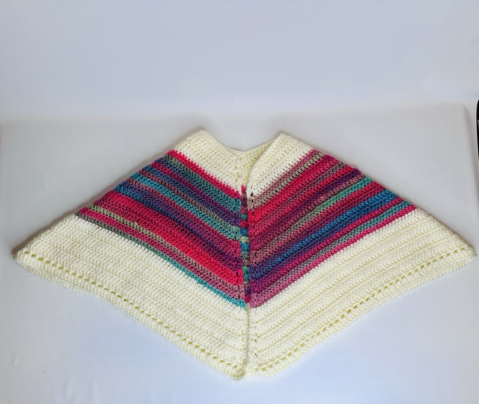 Vintage Handmade Crochet Knit Shawl Poncho Wrap Colorful Boho