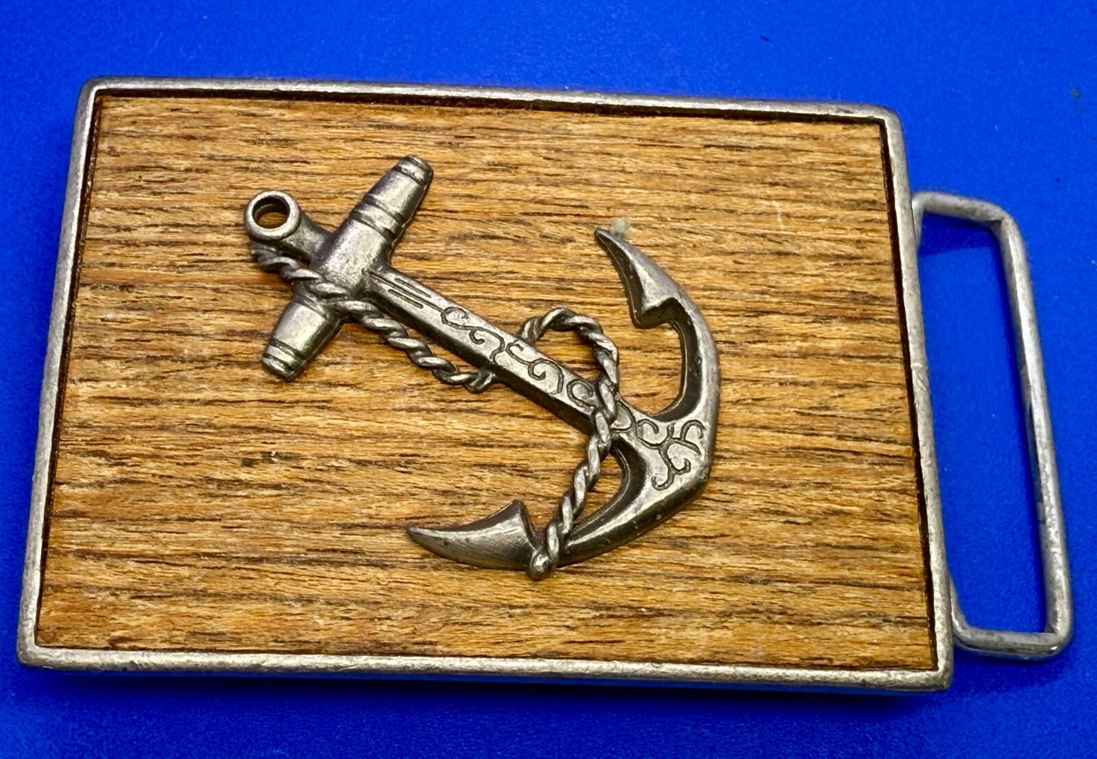 Nautical Boat Ship Anchor Rope on Wood Vintage Pewter Collector Case Belt Buckle