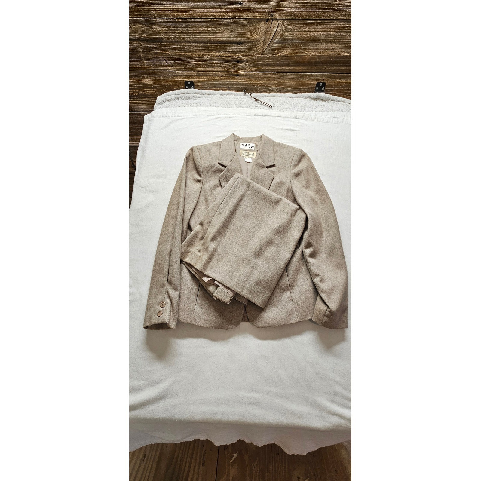 Cristinas Vintage Tan Herringbone Skirt Suit Set Blazer Skirt Size 5 Made Japan