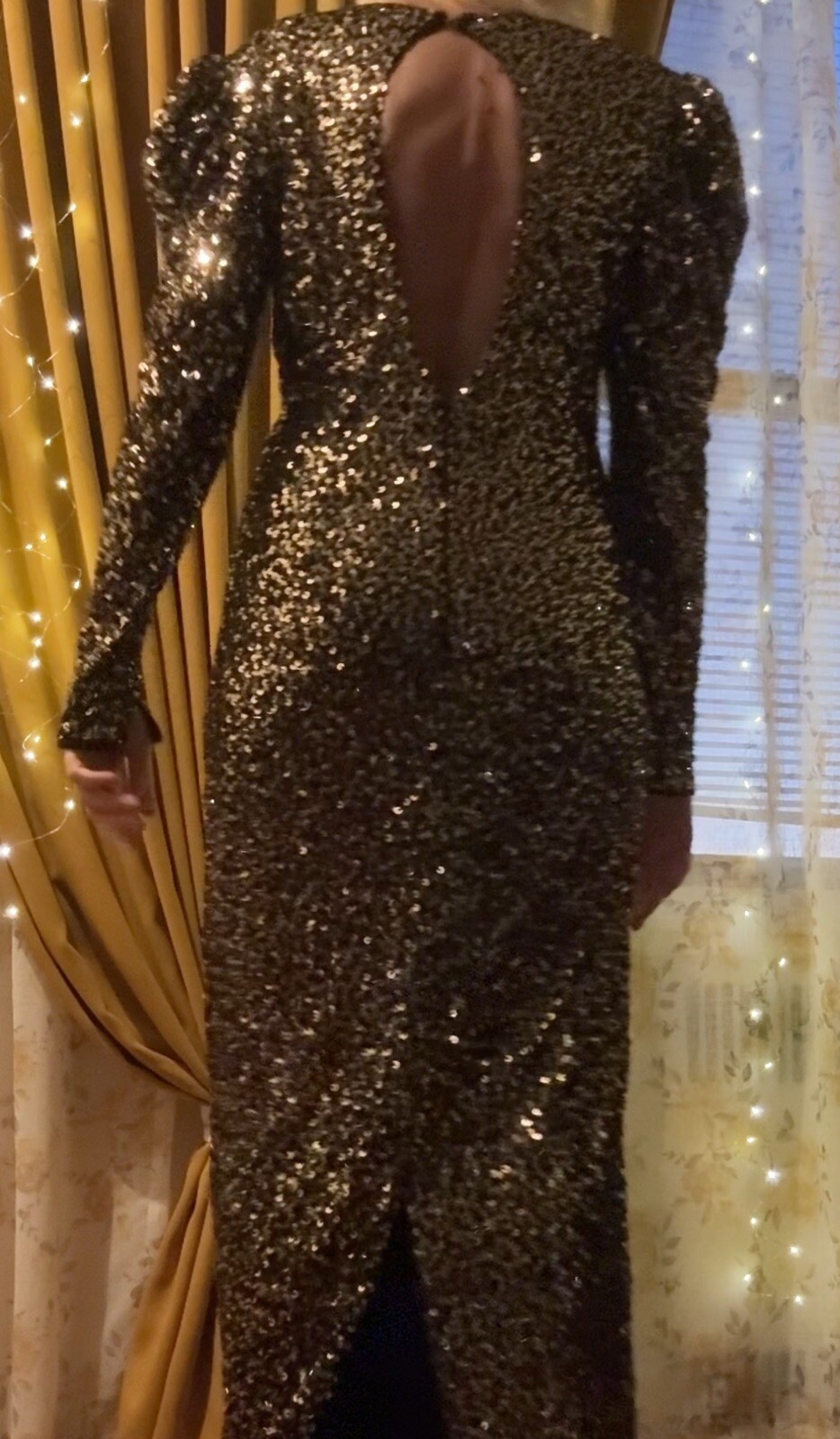 FAB! Vintage Black Tie He-Ro Womens Long Dress Black Beaded Sequined 80s S-M