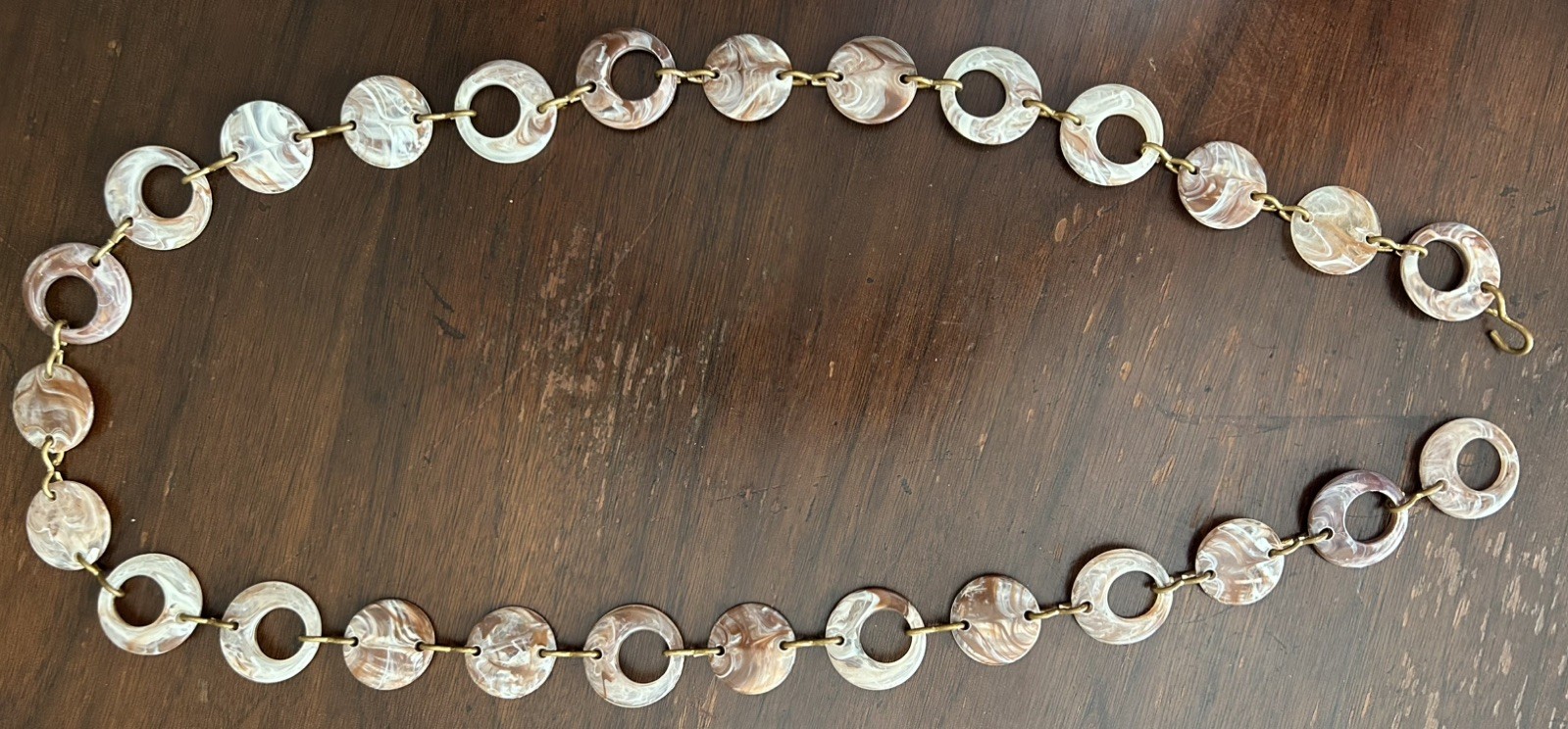 Vintage Lucite Disc Belt Marbled Acrylic Brown Cream Mod 60s 70s Chain Belt