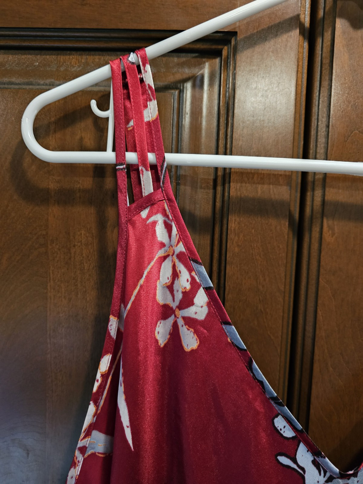 Vintage Inner Most Red Floral Glossy Long Satin Robe and Negligee L Bust 40