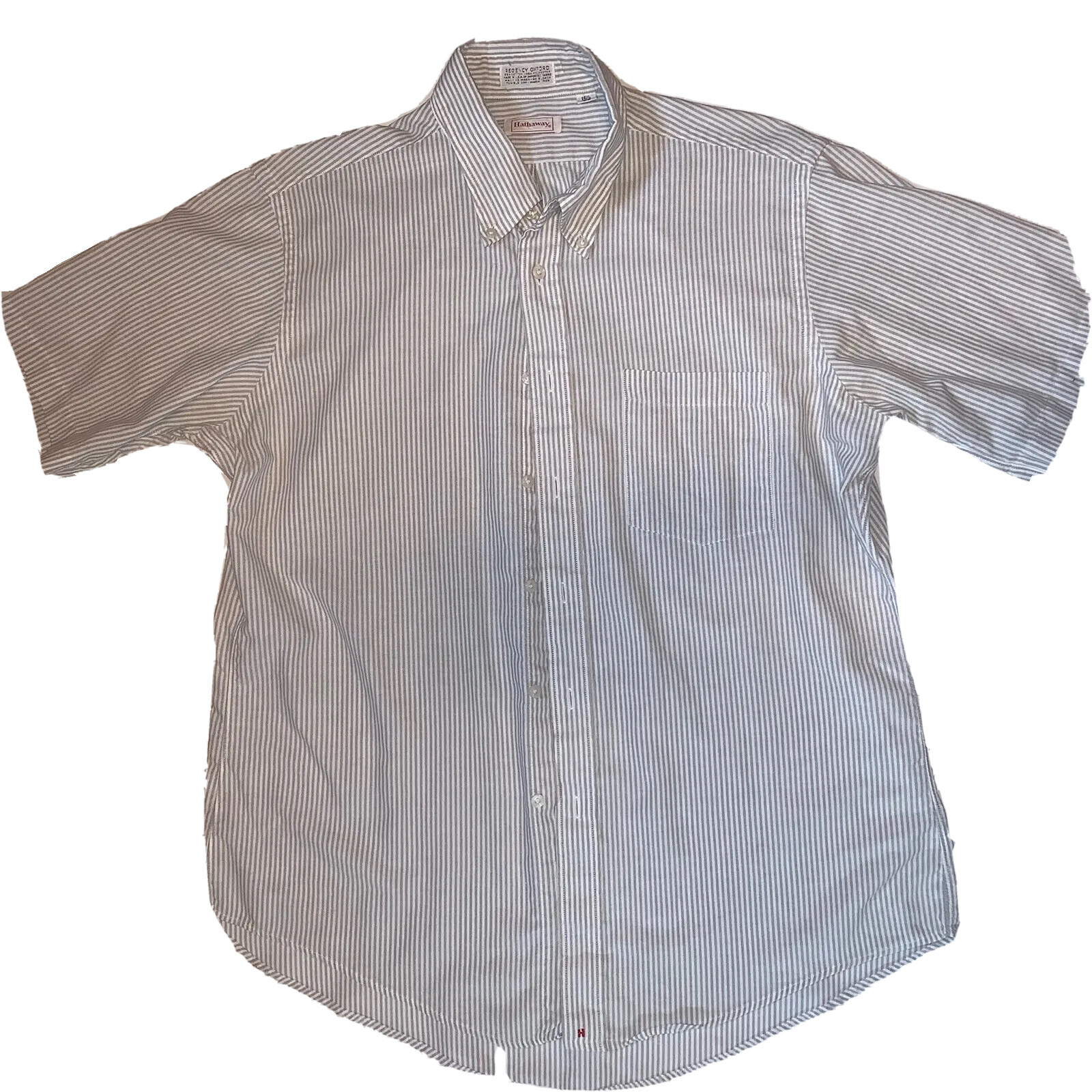 Vintage Hathaway 16 1/2 SS Mens Shirt Regency Oxford USA Gray N White Stripe