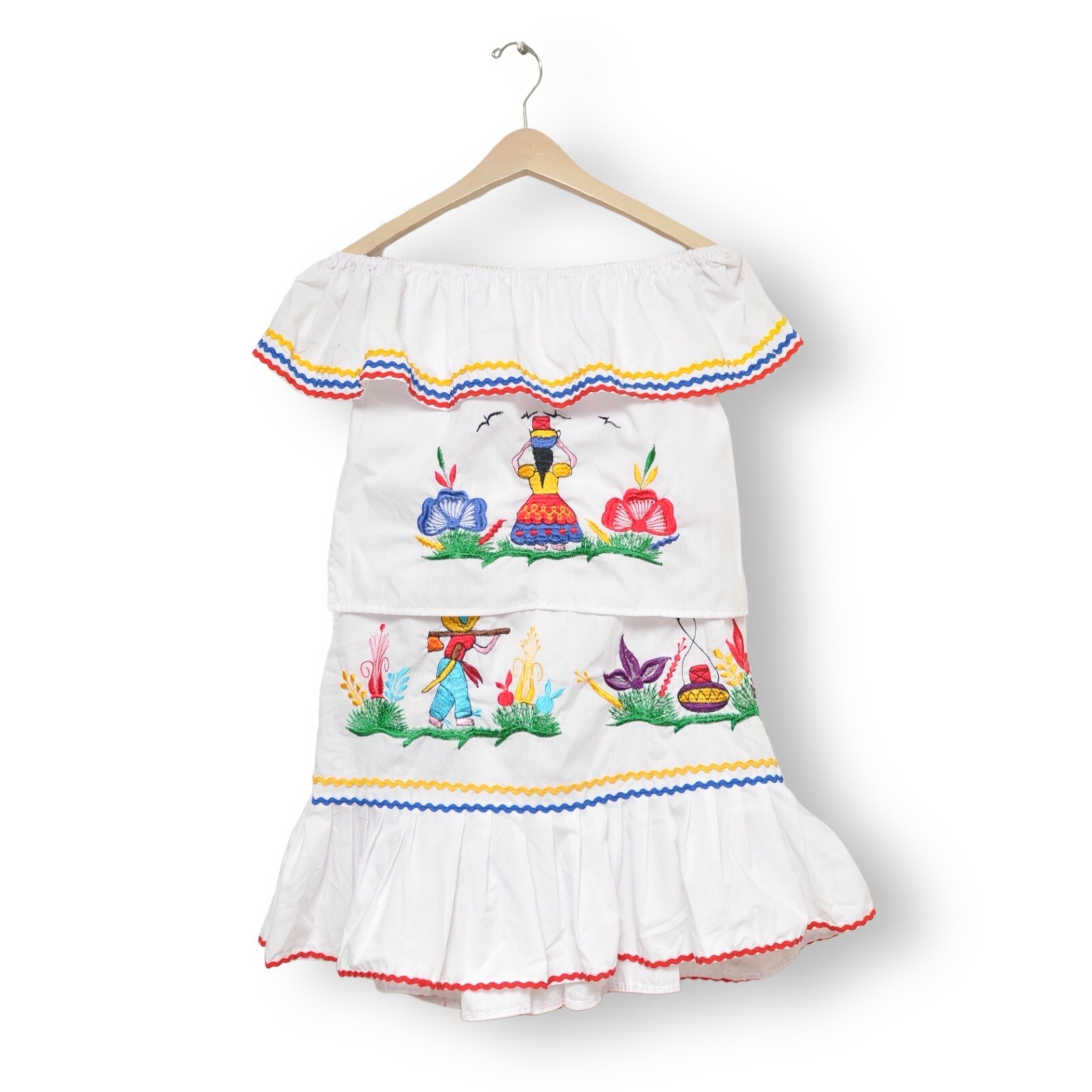 Vintage Nicaragua Skirt Set Handmade Kids Embroidered 2 Piece Girls 6 To 8