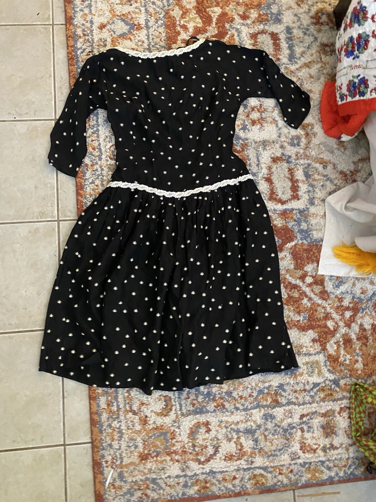 Vintage 50s Black Drop Waist Low Back Dress Measurements In Description