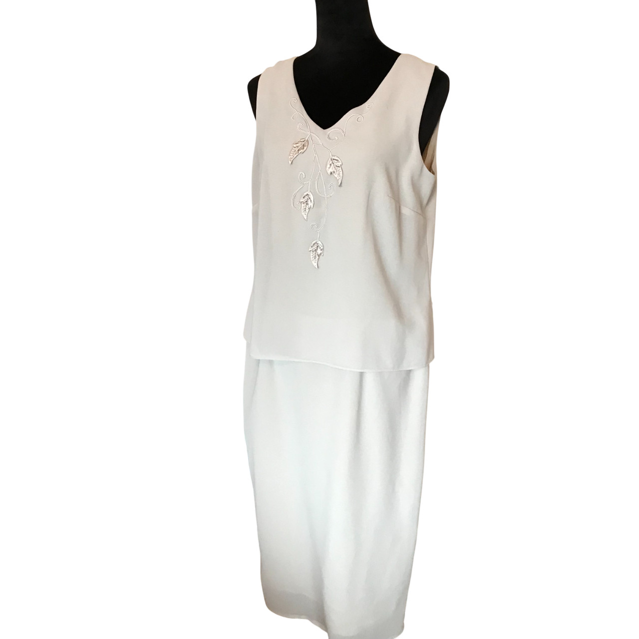 One-Piece Blouson Dress VTG 70s R&M Richards, Sleeveless Fully Lined Taupe 12P