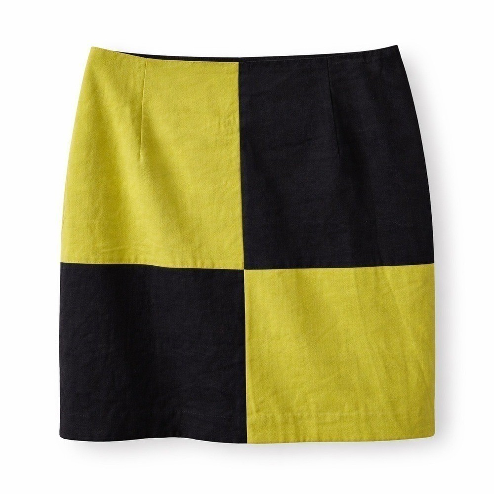 Vintage Tracy Evans LTD Lime Green Black Color Block Mini Skirt Size 7 Made USA