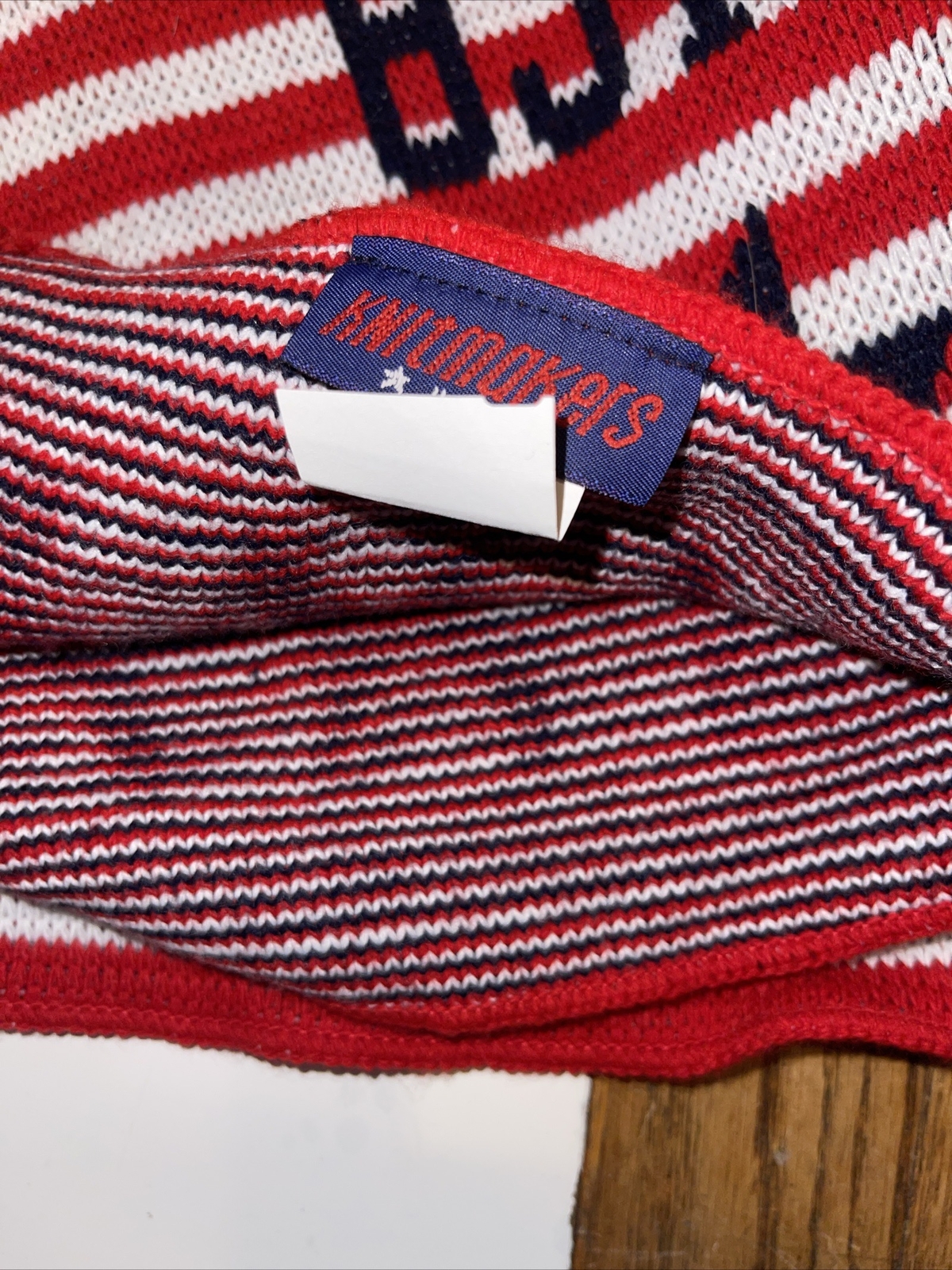 Knitmakers USA Scarf Red White Blue 94” Made In USA