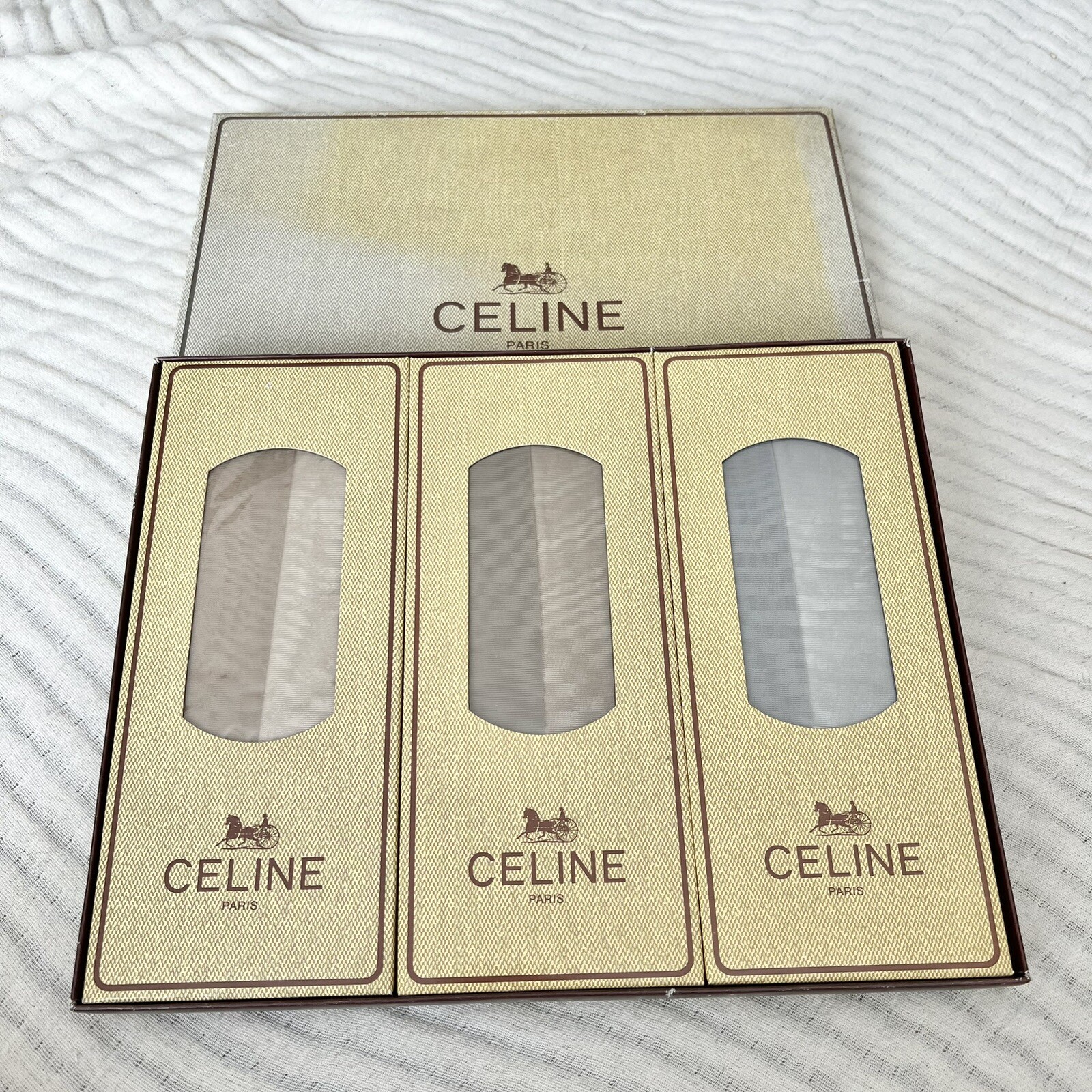 CELINE Pantyhose Set Of 3 New Unused Vintage Sheer Brown Tan shades