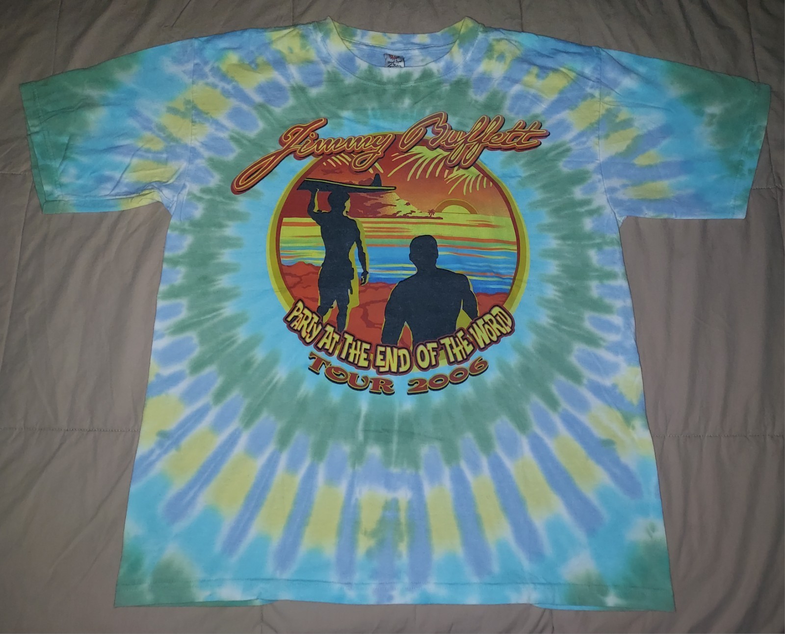 VTG 2006 JIMMY BUFFETT PARTY @ END WORLD TIE DYE T SHIRT MEDIUM CONCERT TOUR Y2K
